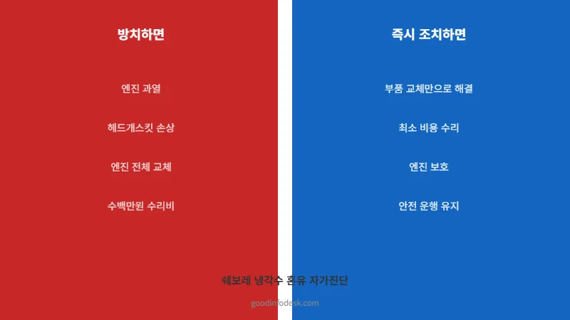 쉐보레 냉각수 혼유 자가진단 좌우비교