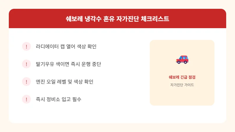 쉐보레 냉각수 혼유 자가진단 체크리스트